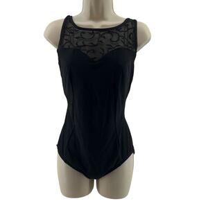 Longitude Black Mesh Velvet Detail One Piece Slimming Swimwear Womens Size 12